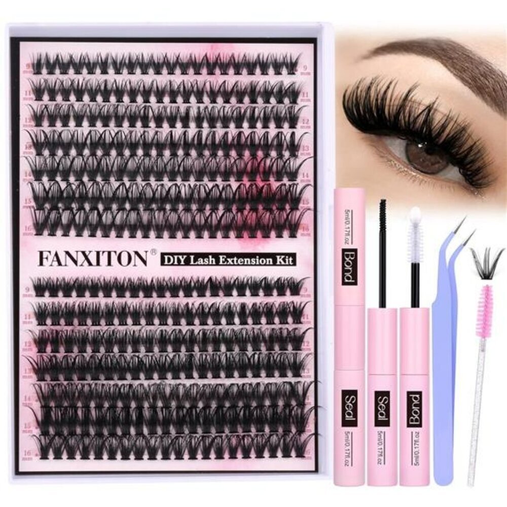 DIY Lash Extension Kit Cluster Lashes Bond Seal Tweezers Volume D Curl 280pcs